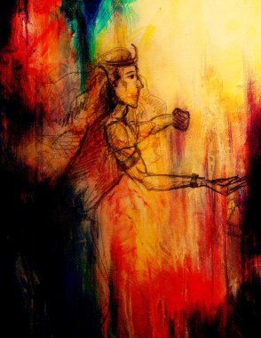 Elf kralı, kağıt, Sepya ve vintage etkisi üzerinde kalem kroki çizim.