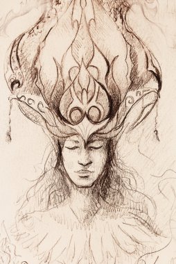 adam ve süs taç, kağıt kalem kroki.