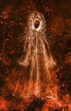 kağıt üzerinde kürk ve tüy kadın karakalem. Renk efekti.