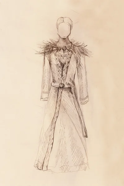 Desenho de homem em vestido ornamental, desenho a lápis sobre papel . — Fotografia de Stock