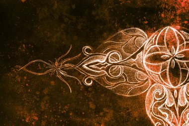 Süslü mandala. Orijinal el çizimi ve bilgisayar kolajı. Renk efekti.