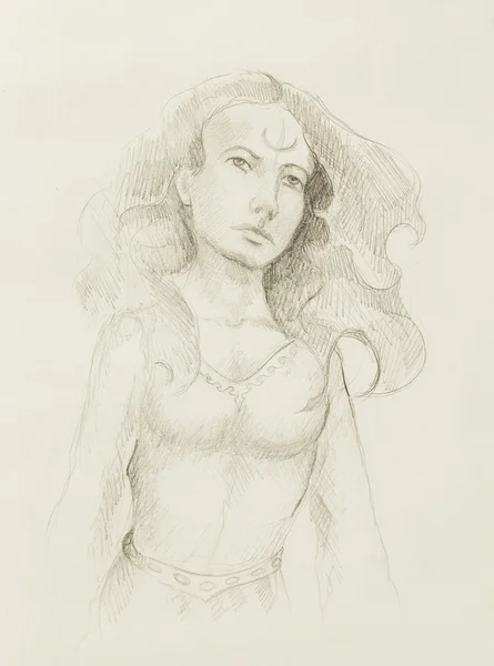 Femme mystique. dessin au crayon sur vieux papier . — Photo