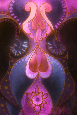 İpek boyama ve bilgisayar kolaj üzerine süs suluboya. Renk efekti.