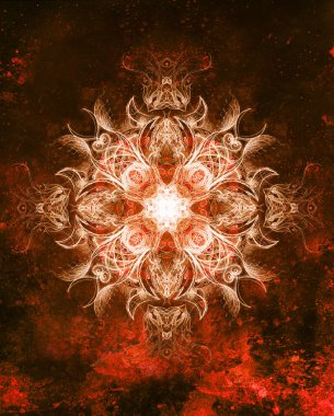 Süslü mandala. Orijinal el çizimi ve bilgisayar kolajı. Renk efekti.