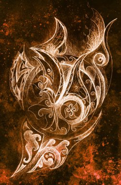 Süs çizim. Özgün el çizmek ve bilgisayar kolaj. Renk yapısı.