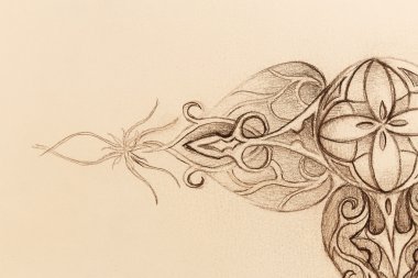 Süslü mandala. Orijinal el çizimi ve bilgisayar kolajı.