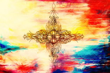 Süslü mandala. Orijinal el çizimi ve bilgisayar kolajı.