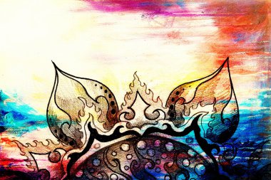 Süslü mandala. Orijinal el çizimi ve bilgisayar kolajı.