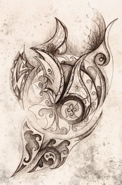 Süs çizim. Özgün el çizmek ve bilgisayar kolaj. Renk yapısı.