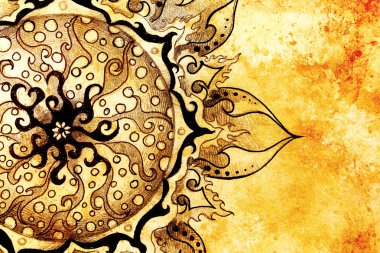 Süslü mandala. Orijinal el çizimi ve bilgisayar kolajı.