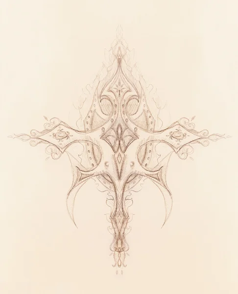 Ornamental Cross Drawing. Original hand draw on paper. — Stock Photo, Image