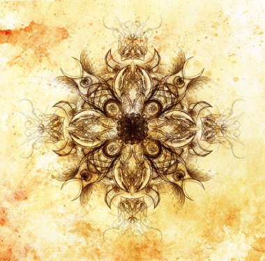 Süslü mandala. Orijinal el çizimi ve bilgisayar kolajı.