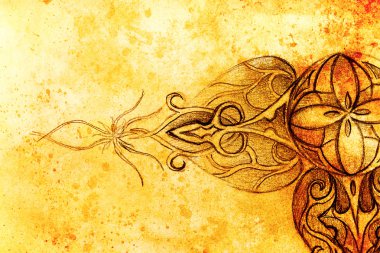 Süslü mandala. Orijinal el çizimi ve bilgisayar kolajı.