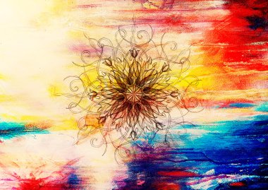 Süslü mandala. Orijinal el çizimi ve bilgisayar kolajı.