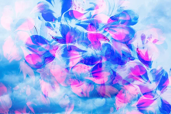 Nuvole di tempesta e petali di fiori. Collage di computer foto e pittura . — Foto Stock