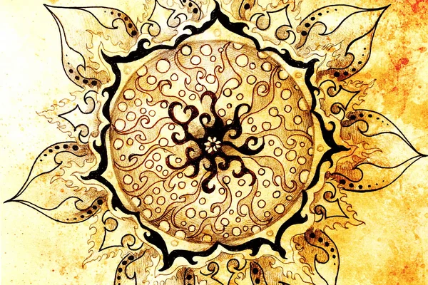 Mandala ornamentală. Extragerea originală a mâinilor și colajul computerului . — Fotografie, imagine de stoc