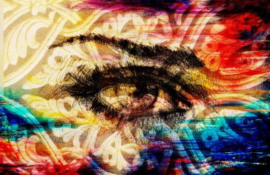 Çizim, kalem eskiz kağıt, renk efekti üzerinde göz. Göz teması.