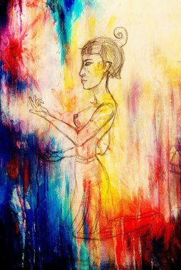 Mısır kadın kalem eskiz kağıt, renk efekti üzerinde çizim,.