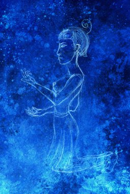 Mısır kadın kalem eskiz kağıt, renk efekti üzerinde çizim,.