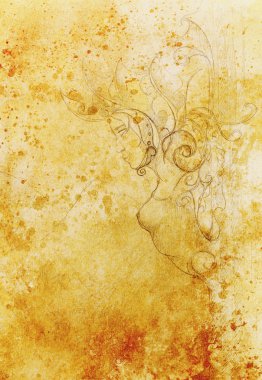 Mistik kadın Tanrıça ayağı heykel güzel süsleme ile. Orijinal el çizmek.