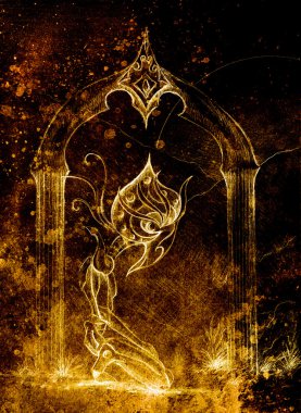 eski tanrısı horus, özgün çizim. geçici ve zaman kavramı. Sepya rengi.