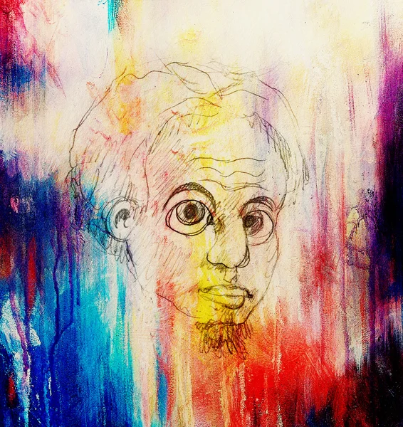 Çizim, adam kalem eskiz kağıt, renk efekti. — Stok fotoğraf
