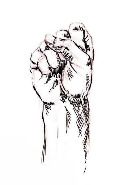 fist drawing, pencil sketch on white paper.