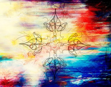 Süslü mandala. Orijinal el çizimi ve bilgisayar kolajı.