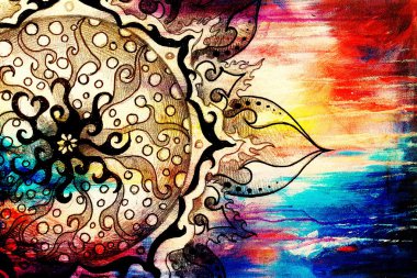 Süslü mandala. Orijinal el çizimi ve bilgisayar kolajı.