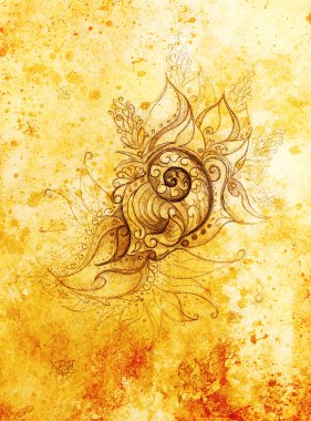 Süs çizim. Özgün el çizmek ve bilgisayar kolaj. Renk yapısı.