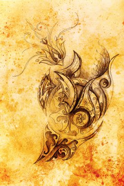 Süs çizim. Özgün el çizmek ve bilgisayar kolaj. Renk yapısı.