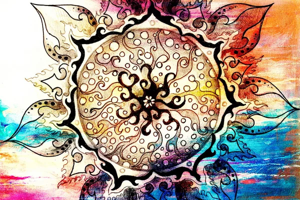 Mandala ornamental. Dibujo original a mano y collage informático. — Foto de Stock