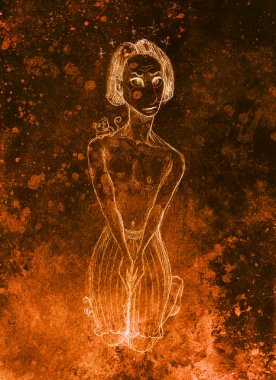 İnsan ve maymun çizim, eskiz kağıt, renk efekti üzerinde kalem.