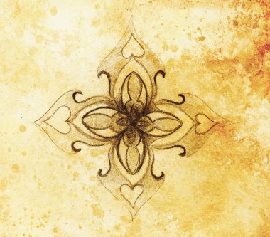 Süslü mandala. Orijinal el çizimi ve bilgisayar kolajı.