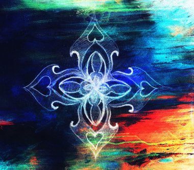 Süslü mandala. Orijinal el çizimi ve bilgisayar kolajı.