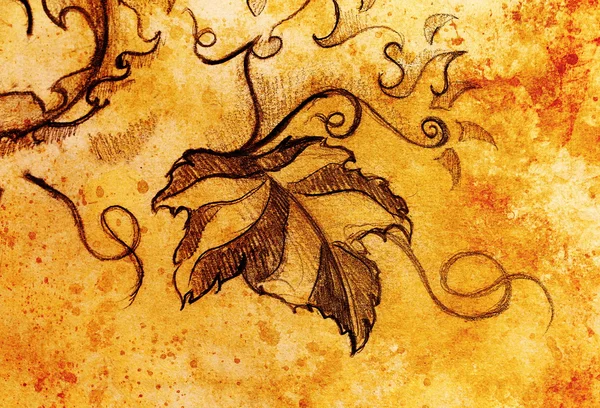 Листья винограда. Рисунок на бумаге, орнаментальная структура . — стоковое фото