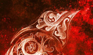 Süs çizim. Özgün el çizmek ve bilgisayar kolaj. Renk yapısı.