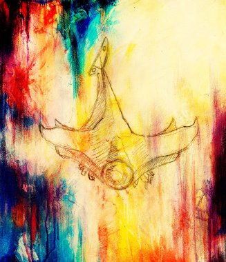 Çizim uçak. Özgün el çizmek ve bilgisayar kolaj. Renk yapısı.