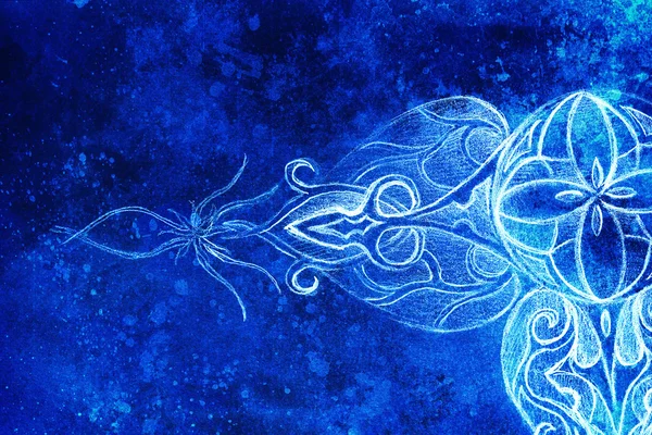 Mandala ornamental. Desenho de mão original e colagem de computador. Estrutura de cor azul. Efeito de inverno. — Fotografia de Stock