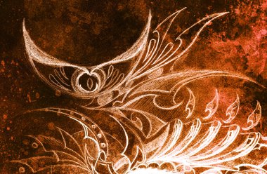 Süs çizim. Özgün el çizmek ve bilgisayar kolaj. Renk yapısı.