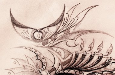 Süs çizim. Özgün el çizmek ve bilgisayar kolaj. Renk yapısı.