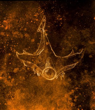 Çizim uçak. Özgün el çizmek ve bilgisayar kolaj. Renk yapısı.