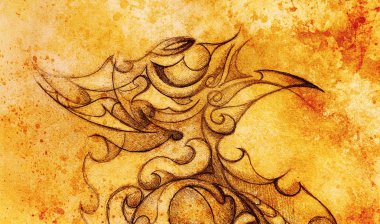 Süs çizim. Özgün el çizmek ve bilgisayar kolaj. Renk yapısı.