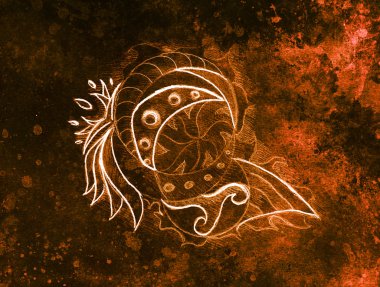 Süs çizim. Özgün el çizmek ve bilgisayar kolaj. Renk yapısı.