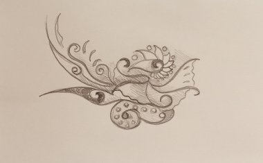 Süs çizim. Özgün el çizmek ve bilgisayar kolaj. Renk yapısı.