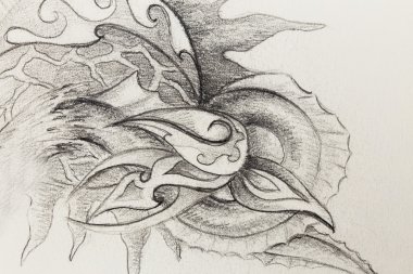 Süs çizim. Özgün el çizmek ve bilgisayar kolaj. Renk yapısı.