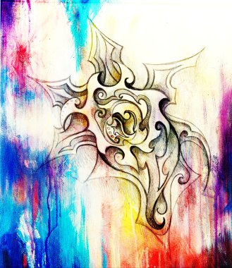 Süs çizim. Özgün el çizmek ve bilgisayar kolaj. Renk yapısı.