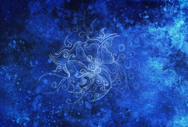 süs filigran spiraller, çiçek yaprakları ve alev yapısı desen, renk efekti ve bilgisayar kolaj kağıt üzerine çizim.