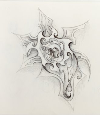 Süs çizim. Özgün el çizmek ve bilgisayar kolaj. Renk yapısı.