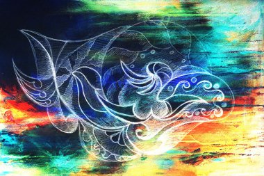 Süs çizim. Özgün el çizmek ve bilgisayar kolaj. Renk yapısı.